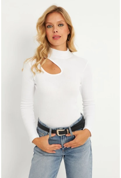 Kadın Ekru Çapraz Yaka Yarım Balıkçı Bluz B1404