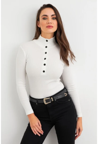 Kadın Ekru Çıtçıtlı Kaşkorse Bluz EY2983