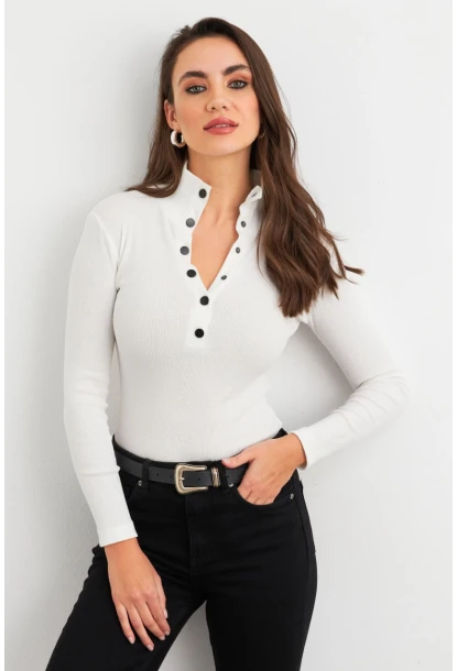 Kadın Ekru Çıtçıtlı Kaşkorse Bluz EY2983