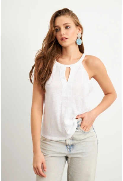 Kadın Ekru Dokuma Şeritli Bluz RX450