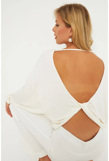 Kadın Ekru Düğüm Detaylı Bluz GÇ176