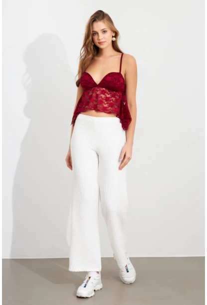 Kadın Ekru Gofre Pantolon ZH326