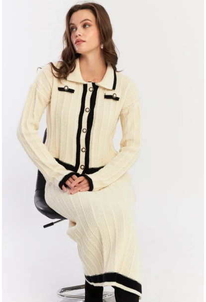 Kadın Ekru İkili Alt Üst Triko Takım NUV34