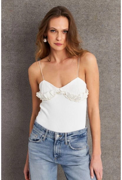 Kadın Ekru İp Askılı Çıtçıtlı Body SH20208