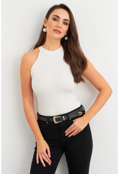 Kadın Ekru Kaşkorse Kolsuz Bluz TF46