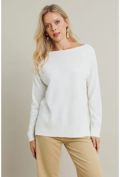 Kadın Ekru Kayık Yaka Triko Bluz MYİL561