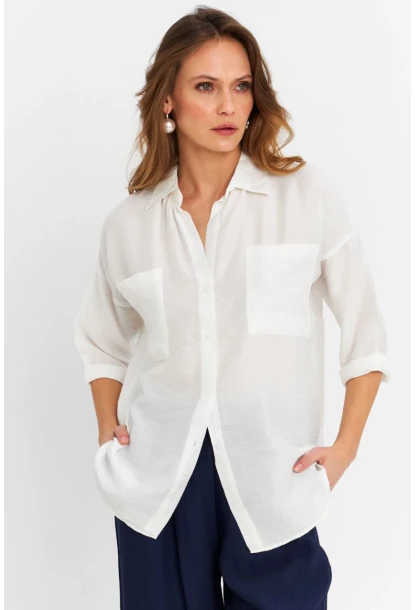 Kadın Ekru Keten Gömlek MELT170