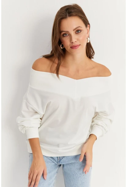 Kadın Ekru Kısa Sweatshirt TF16