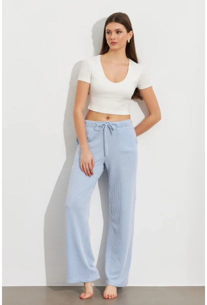 Kadın Ekru-Mavi Çizgili Eşofman Altı ATS80146