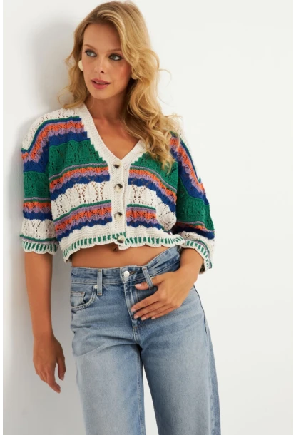 Kadın Ekru Multi Renkli Hırka MİW3851