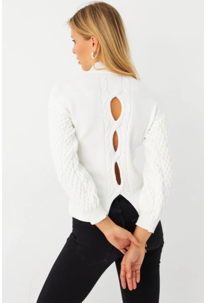 Kadın Ekru Pencereli Kazak SE4