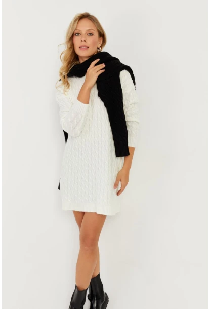 Kadın Ekru Saç Örgülü Triko Tunik KZ2505