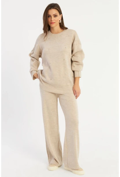 Kadın Ekru Taşlı Alt Üst Takım MYİL10