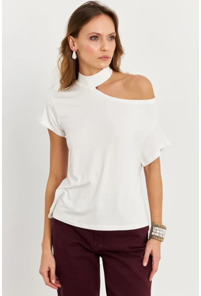 Kadın Ekru Tek Omuz Açık Bluz LPP1300