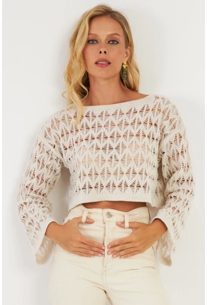 Kadın Ekru Triko Bluz YV254