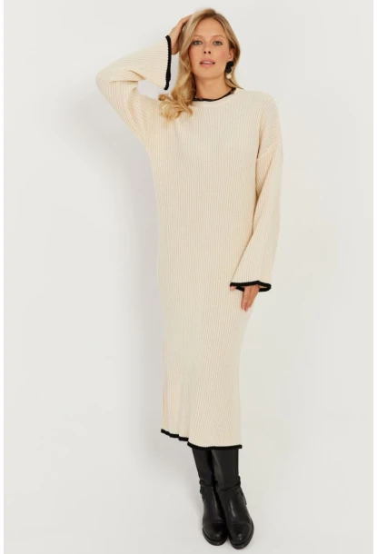 Kadın Ekru Triko Maxi Elbise MSF2538