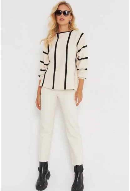 Kadın Ekru Yarasa Kol Triko Kazak YZ522