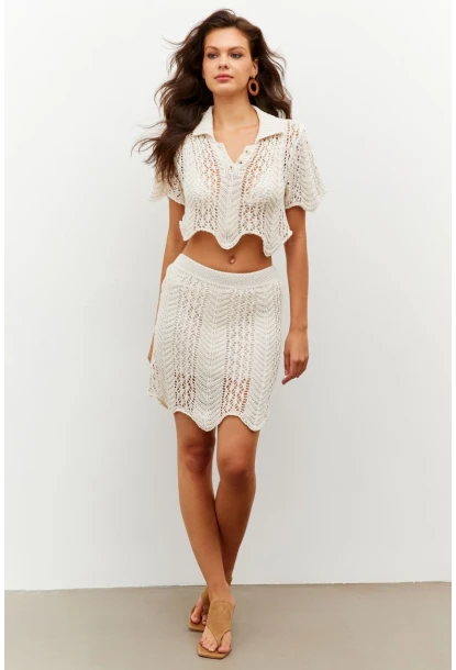 Kadın Ekru Yarım Astarlı Triko Mini Etek MİW5851-10