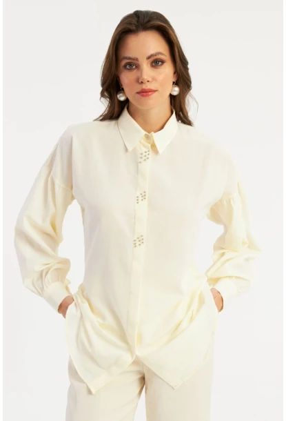 Kadın Ekru Zımbalı Gömlek MASF08
