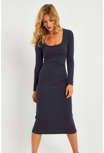 Kadın Füme Kare Yaka Midi Elbise CG382