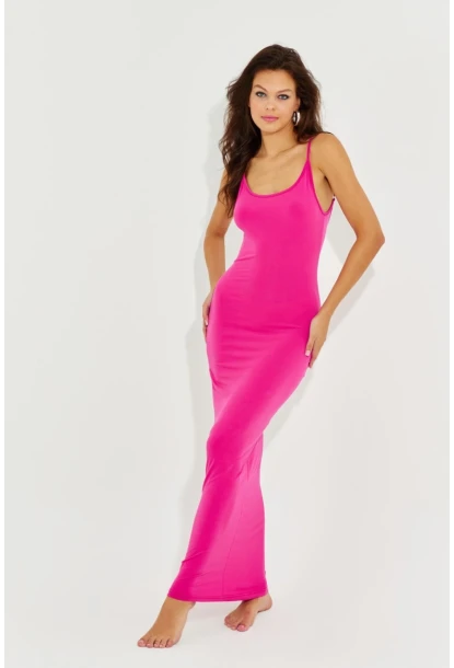 Kadın Fuşya Ayarlanabilir Askılı Maxi Elbise MEN2004