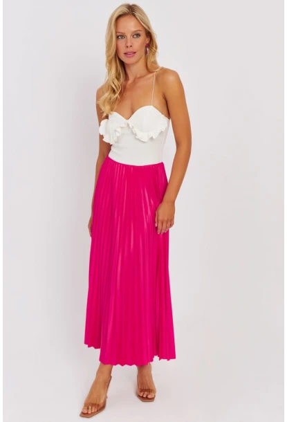 Kadın Fuşya Beli Lastikli Pilise Etek OW145