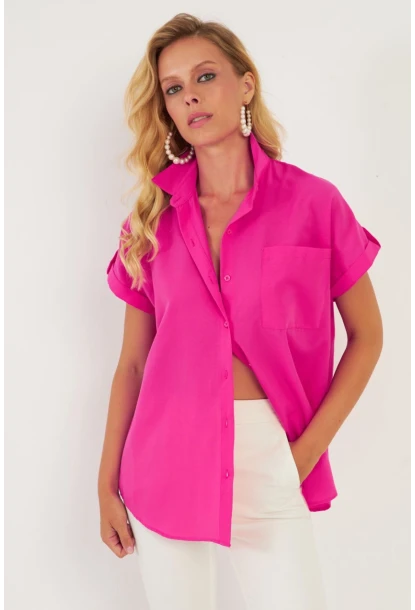 Kadın Fuşya Cepli Gömlek ZER410