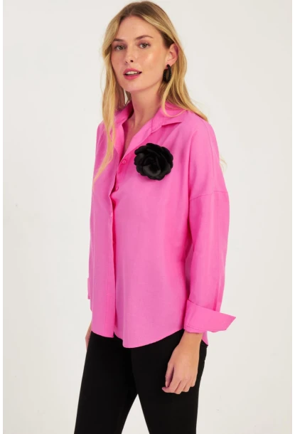 Kadın Fuşya Gül Aksesuarlı Gömlek SF2540