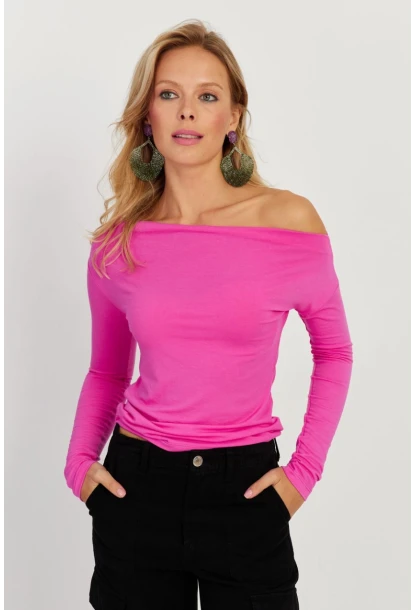 Kadın Fuşya Kayık Yaka Bluz LPP1254
