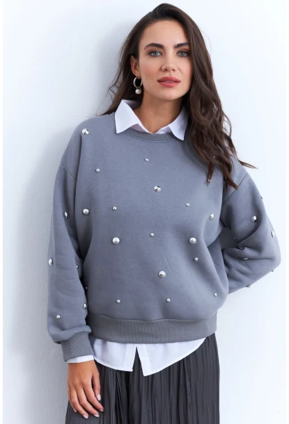 Kadın Gri Aksesuarlı Sweatshirt PP6451