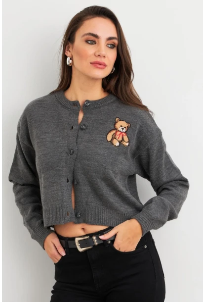 Kadın Gri Ayıcıklı Hırka TEM99