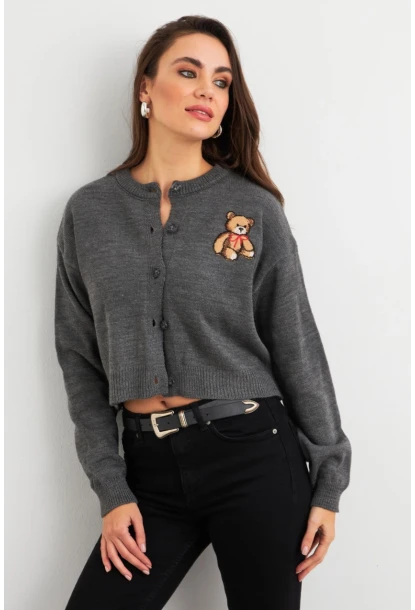 Kadın Gri Ayıcıklı Hırka TEM99