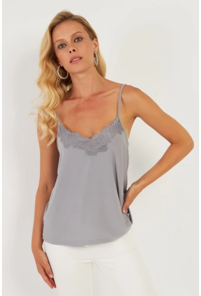 Kadın Gri Dantelli Atlet AYD353