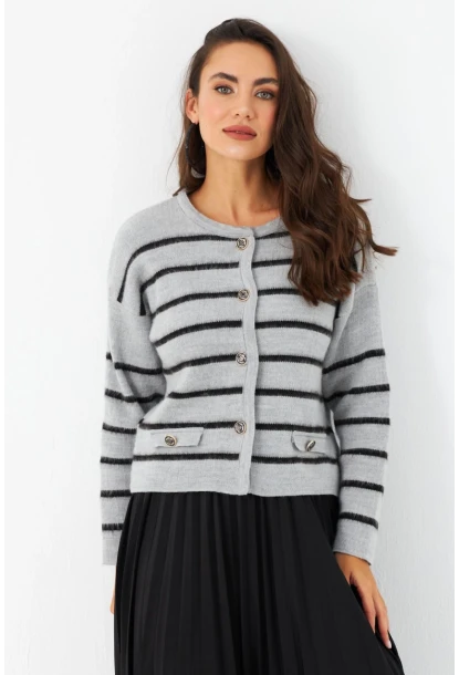 Kadın Gri Düğme Detaylı Hırka MCNG800