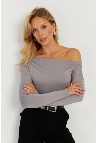 Kadın Gri Kayık Yaka Bluz LPP1254