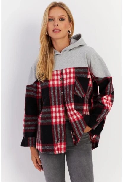 Kadın Gri Kontrast Düğmeli Sweatshirt YLE004