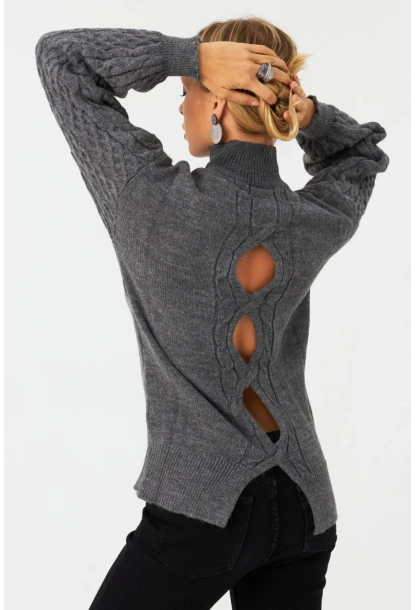 Kadın Gri Pencereli Kazak SE3