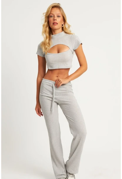 Kadın Gri Pencereli Takım XL2017