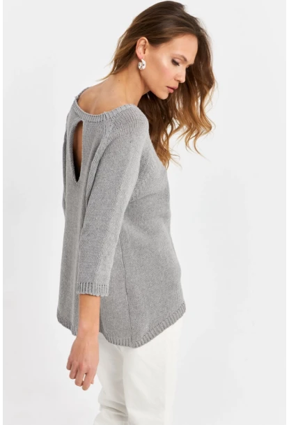 Kadın Gri Sırtı Damla Triko Bluz YV267