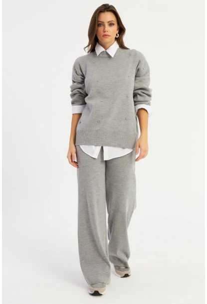 Kadın Gri Taşlı Alt Üst Takım MYİL10