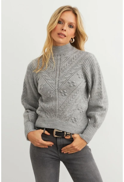 Kadın Gri Triko Kazak MAYD18