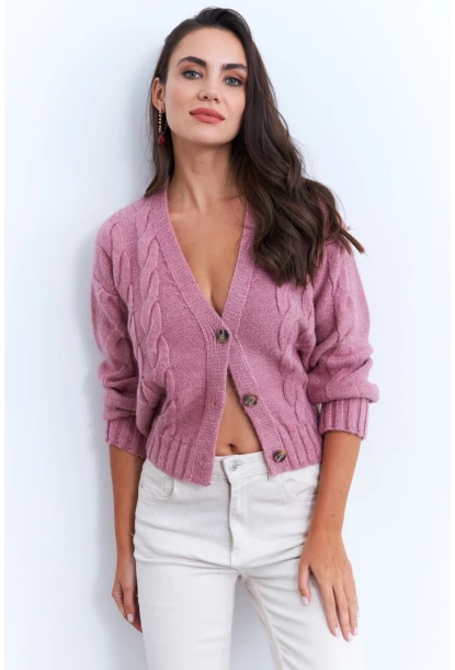 Kadın Gül Kurusu Saç Örgülü Hırka YV295