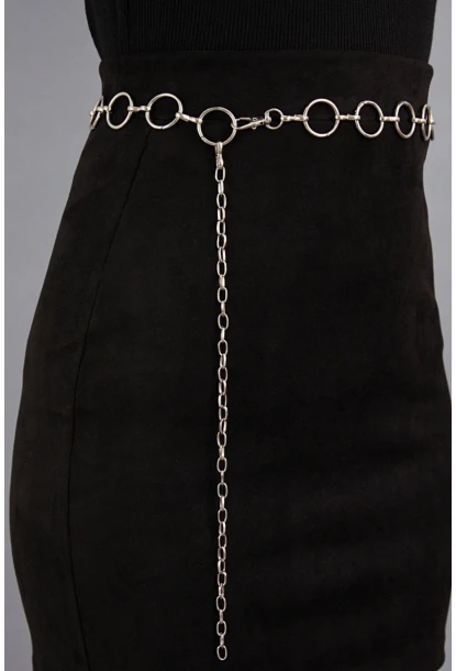 Kadın Gümüş Rengi Halkalı Zincir Kemer BE602