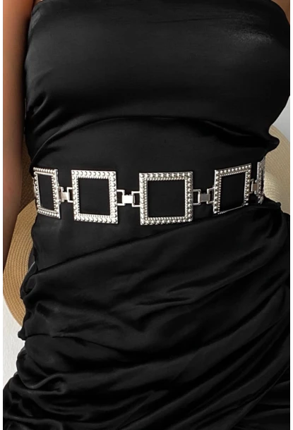 Kadın Gümüş Rengi Kare Zincir Kemer BE664