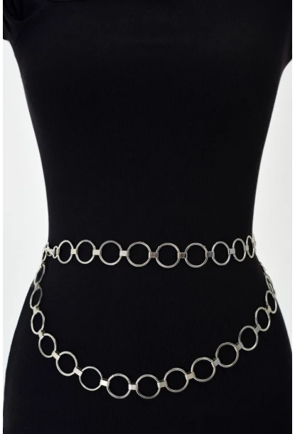 Kadın Gümüş Renkli Zincir Kemer