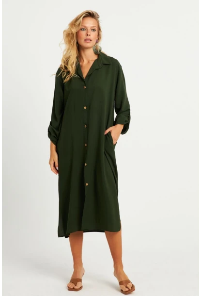 Kadın Haki Gömlek Elbise LV178