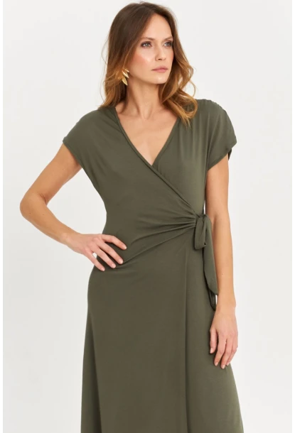 Kadın Haki Kruvaze Midi Elbise EY3044
