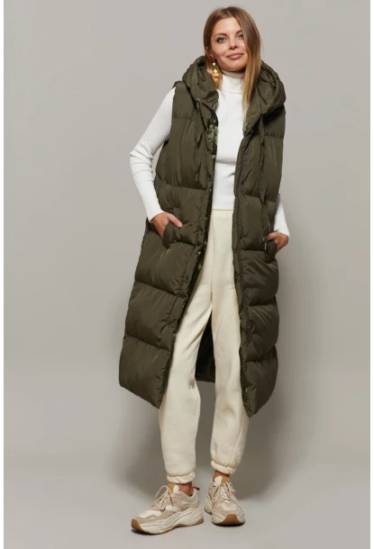 Kadın Haki Uzun Şişme Yelek DAF05