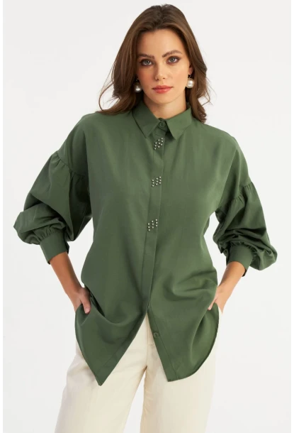 Kadın Haki Zımbalı Gömlek MASF08