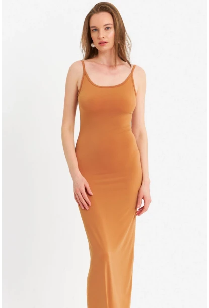 Kadın Hardal Ayarlanabilir Askılı Maxi Elbise MEN2004